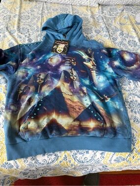 Stray Men’s Galaxy Pharaoh Graphic Hoodie in Teal Blue
